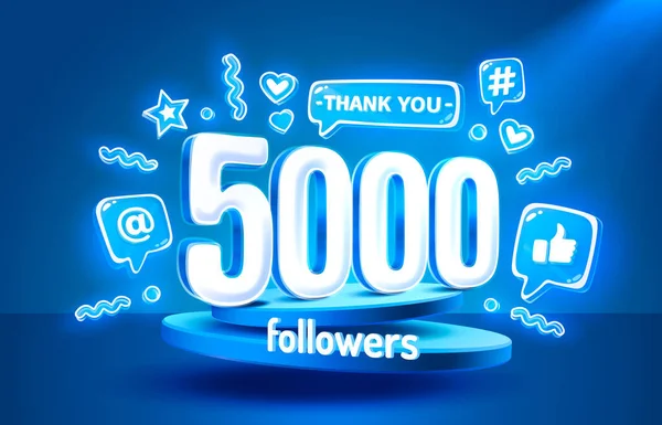 Teşekkürler 5000 Takipçi Insanlar Çevrimiçi Sosyal Grup Mutlu Bayrak Kutlaması — Stok Vektör