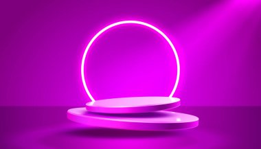 Işıklı sahne podyumu, ödül için sahne podyumu sahnesi, dekor unsuru arka planı. Vektör illüstrasyonu