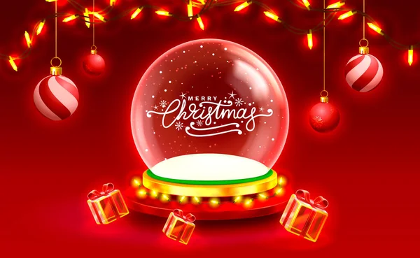 Podium Merry Christmas Shopping New Year Banner Vector Illustration — Stock Vector