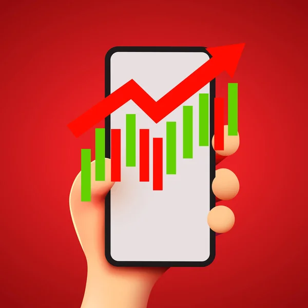 Mobile Technology Concept Market Trend Graphs Analysis Smartphone Hand Holds — Stock Vector