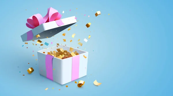 Open Present Box Golden Confetti Vector Illustration — Stock Vector