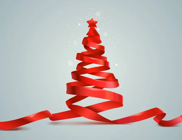 Red Ribbon Merry Christmas Tree Art Decoration Vector Illustration — Stock Vector