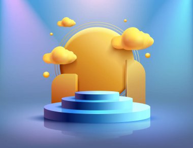 Işıklı sahne podyumu, ödül için sahne podyumu sahnesi, dekor unsuru arka planı. Vektör illüstrasyonu