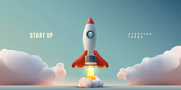 Rocket Space Startup Kreativní Nápad Cover Landing Page Web Site — Stockový vektor