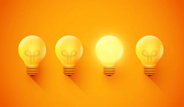 Lâmpada Brilhante Entre Outros Fundo Luz Amarela Liderança Inovação Grandes — Vetor de Stock