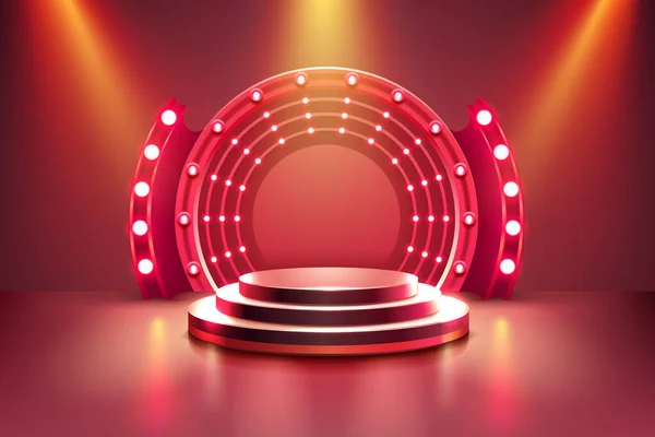 Show Light Scéna Pódia Pro Slavnostní Udělení Ceny Červeném Pozadí — Stockový vektor