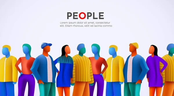 Kolorowi Ludzie Stojący Razem Zespół Lub Koncepcja Przyjaźni Ilustracja Wektora — Wektor stockowy