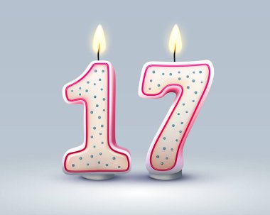 Doğum günün kutlu olsun. Doğum gününün 17. yıldönümü, Candle numara şeklinde. Vektör illüstrasyonu