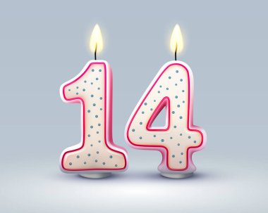 Doğum günün kutlu olsun. Doğum gününün 14. yıldönümü, Candle numara şeklinde. Vektör illüstrasyonu