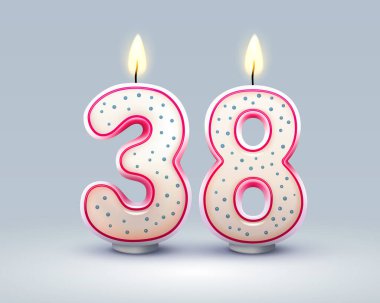 Doğum günün kutlu olsun. Doğum gününün 38 'inci yıldönümü, Candle numara şeklinde. Vektör illüstrasyonu