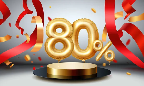 Special Offer Sale Ballon Mega Sale Golden Podium Black Background — Stock Vector