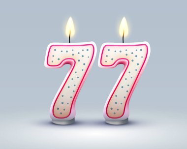 Doğum günün kutlu olsun. Doğum gününün 77 'nci yıldönümü, Candle numara şeklinde. Vektör illüstrasyonu