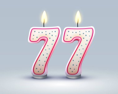 Happy Birthday years. 77 anniversary of the birthday, Candle in the form of numbers. Vector illustration clipart