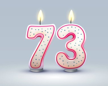 Doğum günün kutlu olsun. Doğum gününün 73 'üncü yıldönümü, Candle numara şeklinde. Vektör illüstrasyonu
