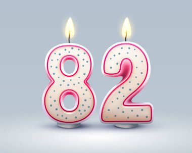 Doğum günün kutlu olsun. Doğum gününün 82 'nci yıldönümü, Candle numara şeklinde. Vektör illüstrasyonu