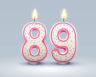 Doğum günün kutlu olsun. Doğum gününün 89 'uncu yıldönümü, Candle numara şeklinde. Vektör illüstrasyonu