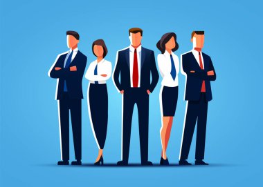Business people standing together as a team. Vector illustration