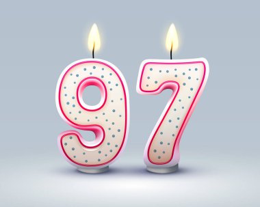 Happy Birthday years. 97 anniversary of the birthday, Candle in the form of numbers. Vector illustration