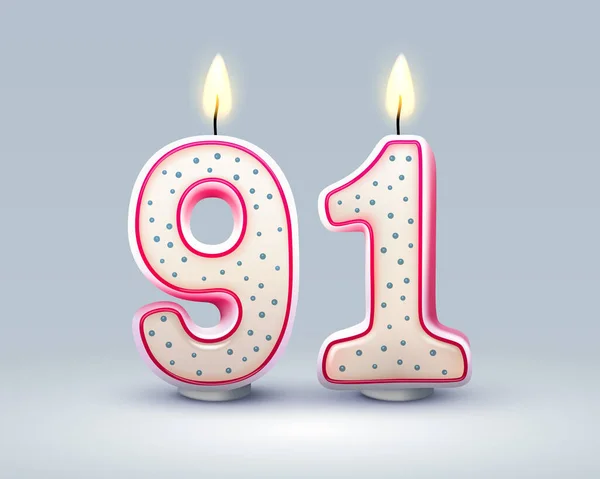 祝你生日快乐 生日91周年纪念日 烛光以数字的形式出现 矢量说明 — 图库矢量图片