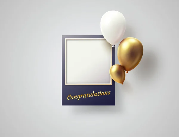 Congratulations Frame Balloon Photo Frame Birthday Happy Poster Vector Illustration — Vetor de Stock