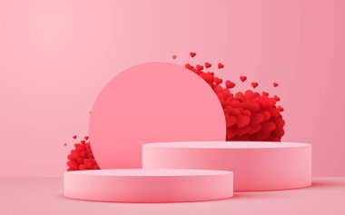 Valentines day scene background. Product presentation, mock up, show cosmetic product, Podium, stage pedestal or platform. Vector illustration