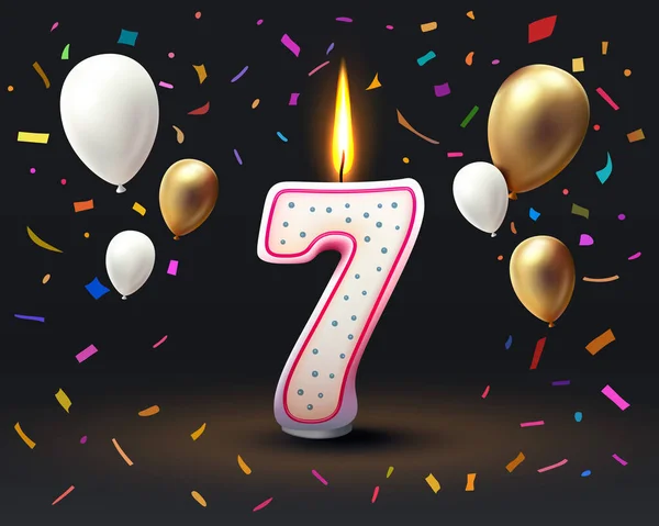 その人の誕生日の幸せな誕生日の年 7年の数字の形でキャンドル ベクターイラスト — ストックベクタ