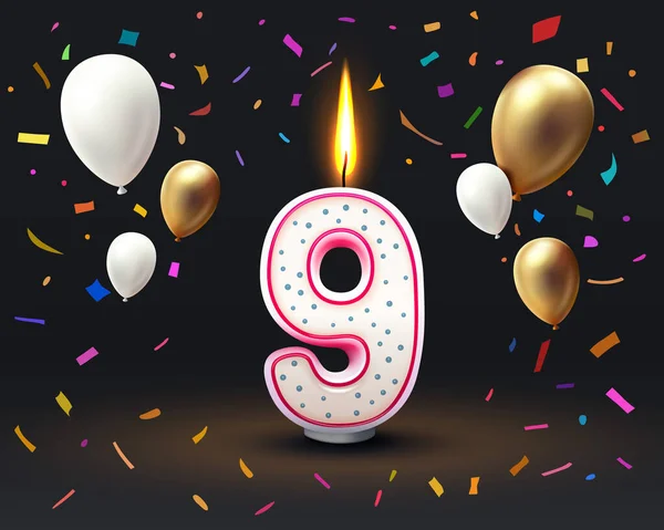 その人の誕生日の幸せな誕生日の年 9年の数字の形でキャンドル ベクターイラスト — ストックベクタ