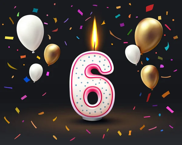 その人の誕生日の幸せな誕生日の年 6年の数字の形でキャンドル ベクターイラスト — ストックベクタ