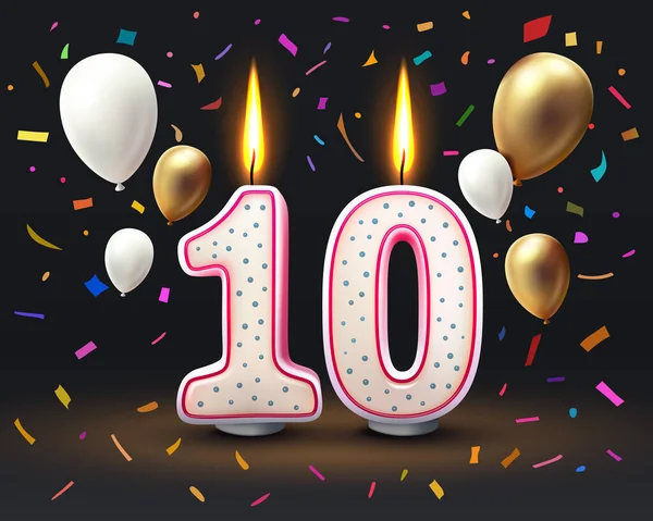 誕生日おめでとう 誕生日の10周年 番号の形でキャンドル ベクターイラスト — ストックベクタ