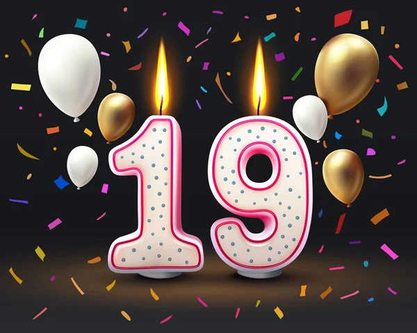 誕生日おめでとう 誕生日の19周年 番号の形でキャンドル ベクターイラスト — ストックベクタ
