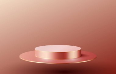 Altın kürsü ışıklandırmalı, sahne podyumu sahnesi ödüllü, dekor unsurlu. Vektör illüstrasyonu