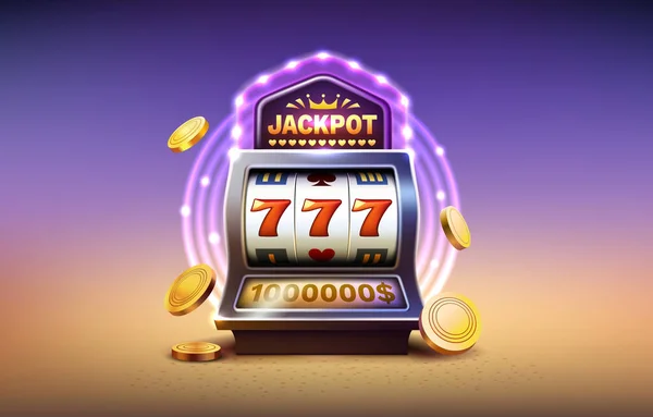Casino Slots Machine Winner Jackpot Fortune Luck 777 Win Banner — Archivo Imágenes Vectoriales