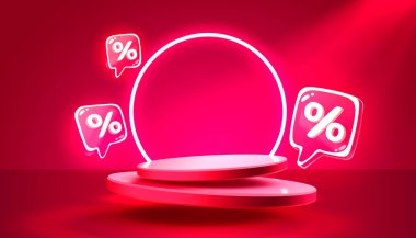 Mega indirimi, sahne podyumu, ödül için sahne podyumu, dekor unsuru arka planı. Vektör illüstrasyonu