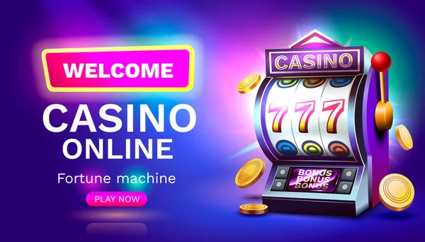 Casino Slots Machine Winner Jackpot Fortune Luck 777 Win Banner — Stock vektor