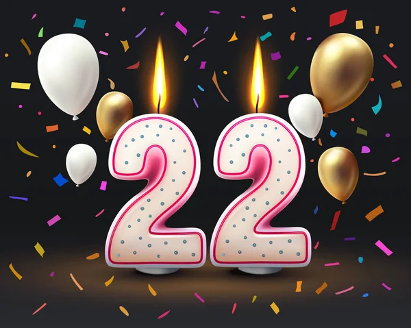 誕生日おめでとう 誕生日の22周年 番号の形でキャンドル ベクターイラスト — ストックベクタ