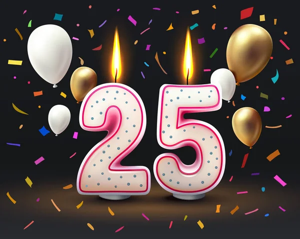 誕生日おめでとう 誕生日の25周年 番号の形でキャンドル ベクターイラスト — ストックベクタ
