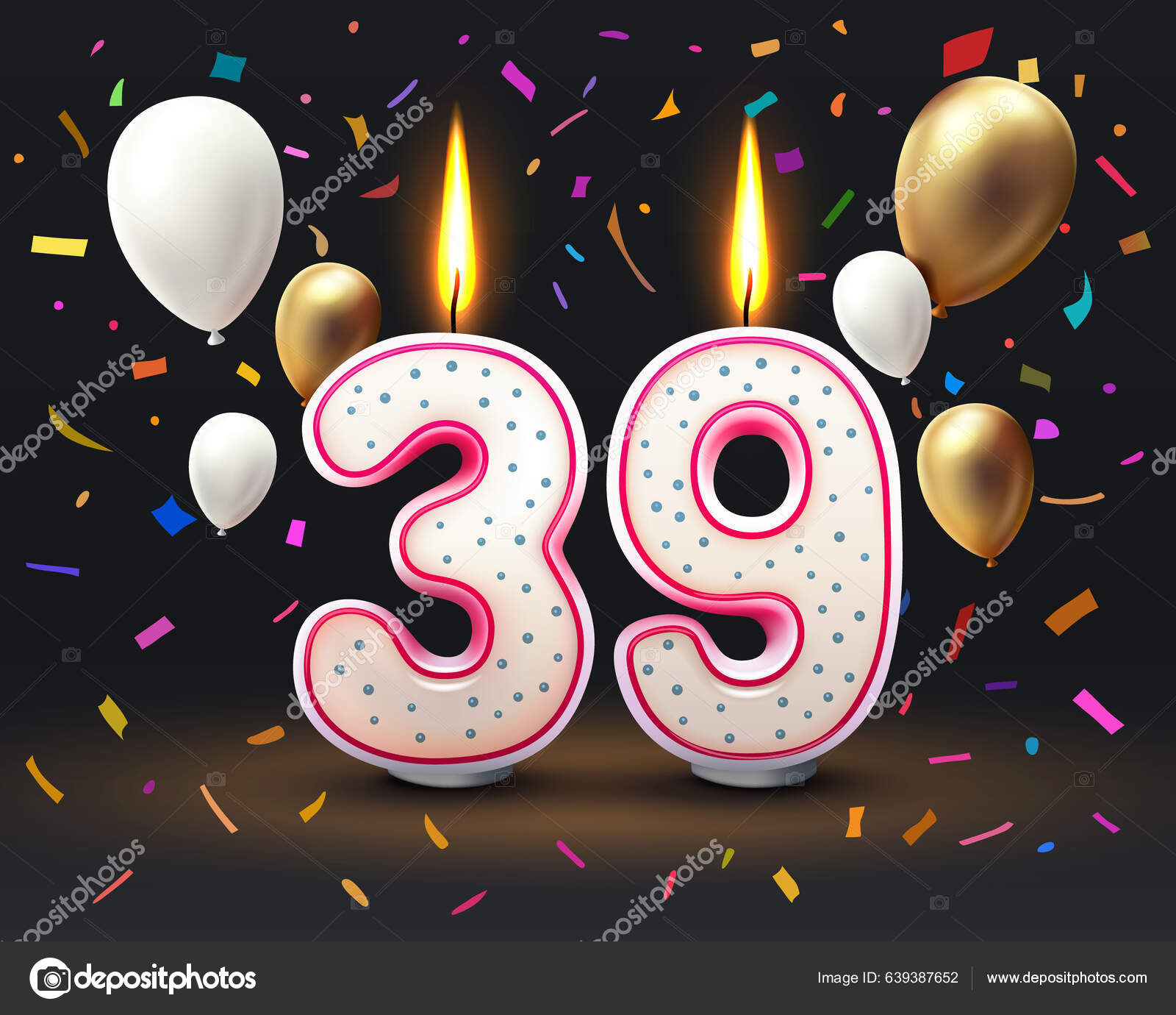 Cupcake with sparkling candle for 39th birthday or anniversary with big  number in white with yellow streamers on blue table with dark background  full Stock Photo - Alamy