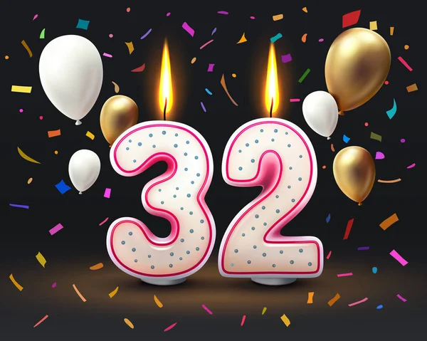 誕生日おめでとう 誕生日の32周年 番号の形でキャンドル ベクターイラスト — ストックベクタ