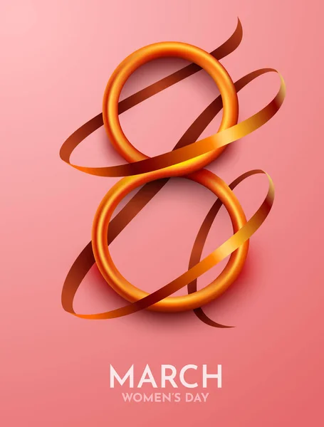 International Womens Day Banner Flyer March Golden Ribbon Vector Illustration — Vetor de Stock