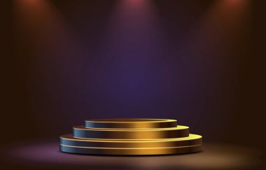 Işıklı sahne podyumu, ödül için sahne podyumu sahnesi, dekor unsuru arka planı. Vektör illüstrasyonu