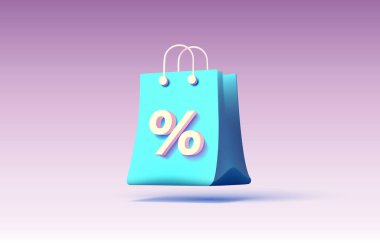 Shopping bag Percentage, gift discount box, product offer store. Vector illustration