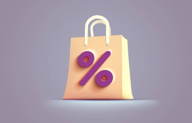 Shopping bag Percentage, gift discount box, product offer store. Vector illustration