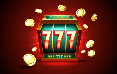 Casino slots machine winner, jackpot fortune of luck, 777 win banner. Vector illustration
