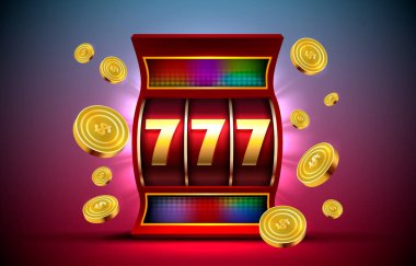 Casino slots machine winner, jackpot fortune of luck, 777 win banner. Vector illustration