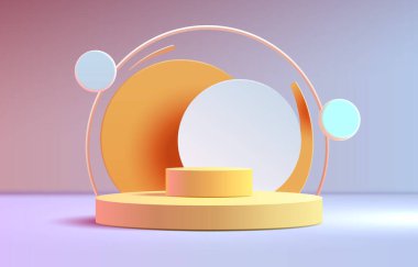 Işıklı minimalist podyum, ödül için sahne podyumu, dekor unsuru arka planı. Vektör illüstrasyonu