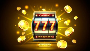 Casino 777 banner slots machine winner, jackpot fortune of luck. Vector illustration