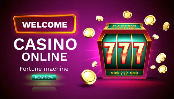 Casino 777 Banner Slots Machine Winner Jackpot Fortune Luck Vector — Stock Vector