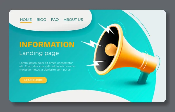 Megafone Informações Banner Landing Page Comunicação Negócios Ilustração Vetorial — Vetor de Stock