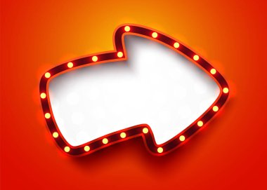 Retro ışık işareti. Kenarında lambalar olan tabela. Eski tarz pankart. Vektör illüstrasyonu.