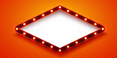 Retro ışık işareti. Kenarında lambalar olan tabela. Eski tarz pankart. Vektör illüstrasyonu.